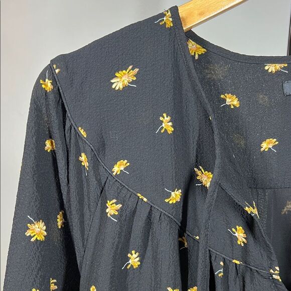 Madewell Black Floral Long Sleeve Dress with Belt - Picture 3 of 8